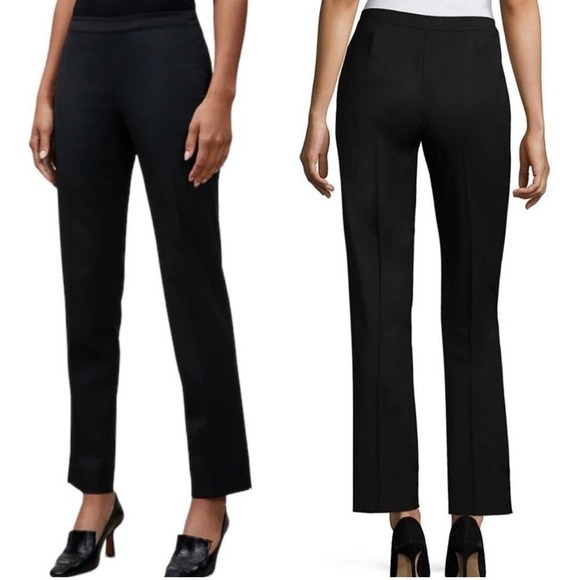 Lafayette 148 Italian Stretch Wool Bleecker Pant Slim-Leg Classic Woven Black 4 - Picture 1 of 11